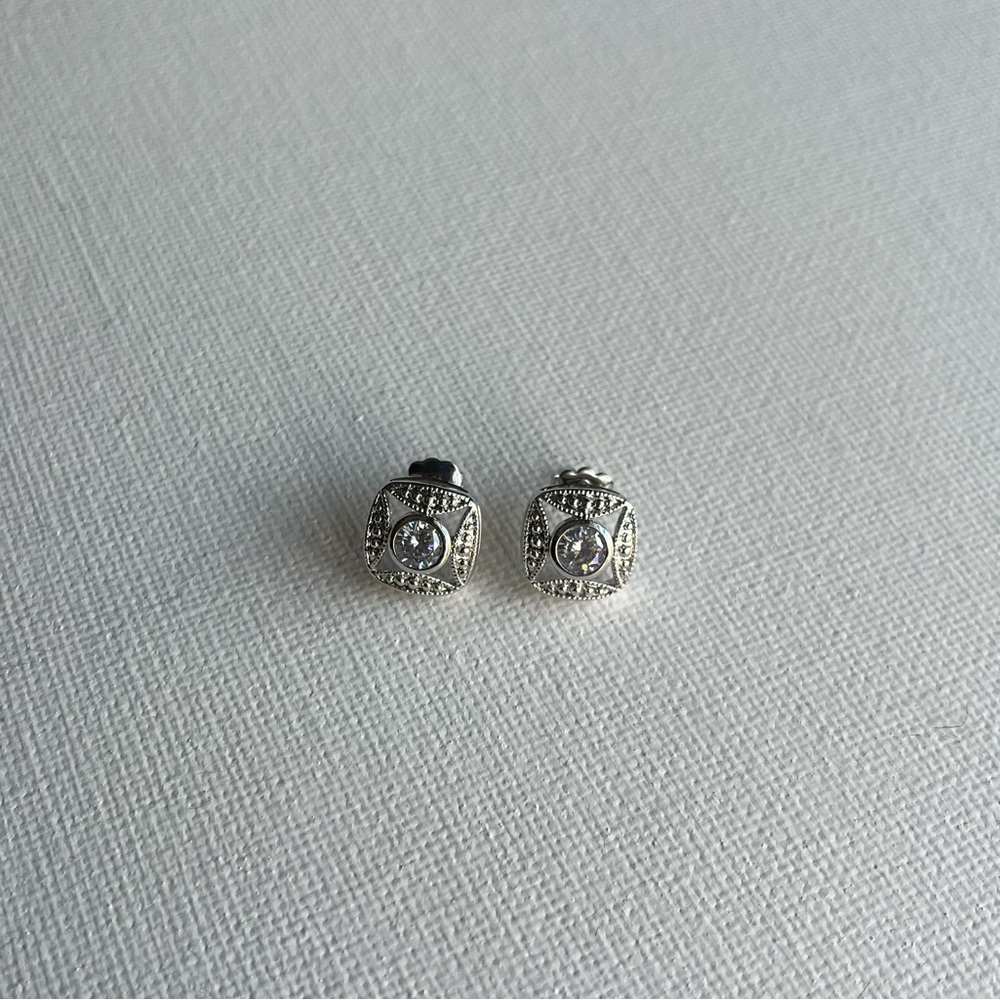 Silver and diamond stud earrings